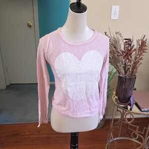 Wet Seal Pink Sweatshirt with White Heart Graphic